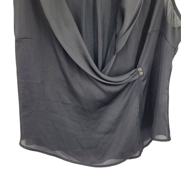 Eloquii Wrap Blouse 18W Black Sleeveless Draped Lightweight Satin Day To Night - Picture 7 of 14